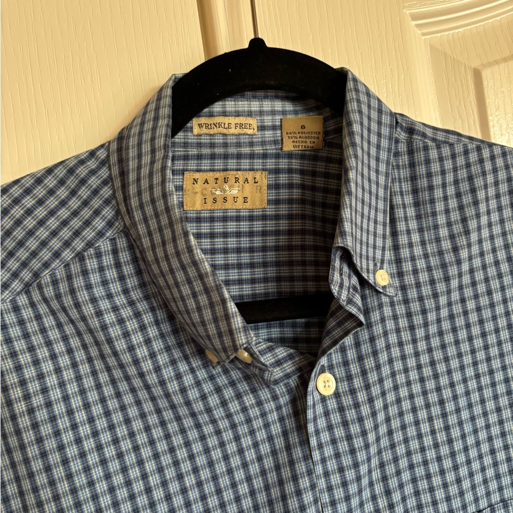Natural Issue blue plaid wrinkle free short sleeve button down shirt size Large